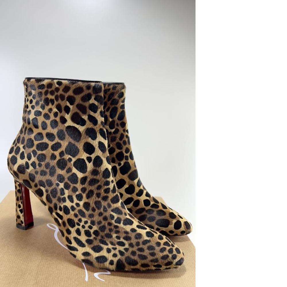 85mm So Eleonor Calf Hair Pony Fur Leopard Print Booties E145